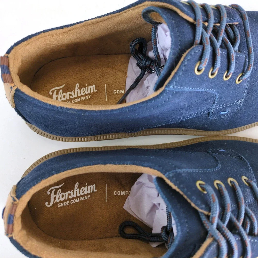 Florsheim Supacush Blue Suede Leather Oxford Dress Shoes, Boy's 6.5 New w/o Tags